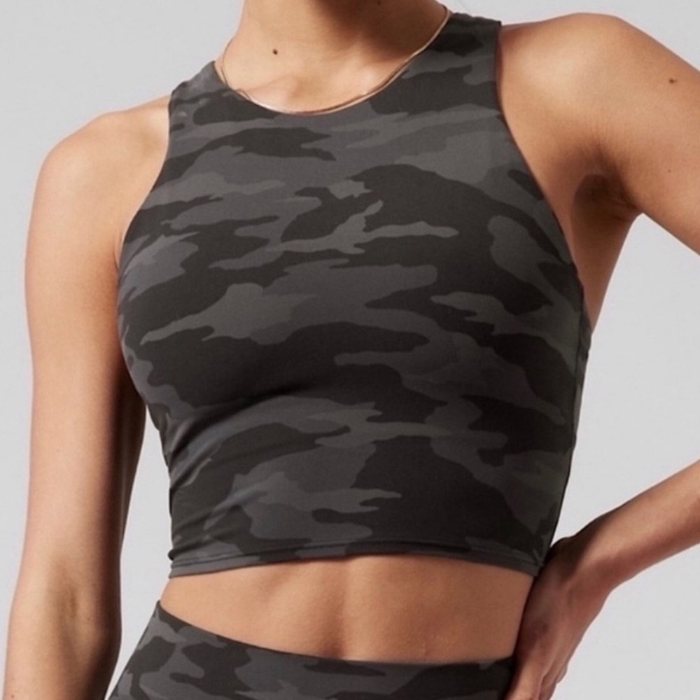 Athleta Camo Black padded Crop Top/sports bra XS